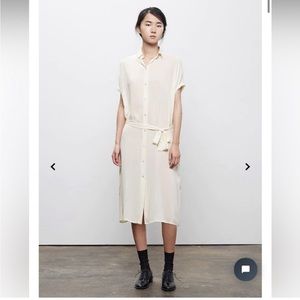 Light Cream Button-Front Shirt Dress with Tie Waist